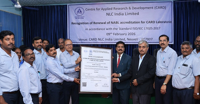NLC's card  secures NABL re-accreditation  under ISO/IEC 17025-2017,   strengthening commitment to global quality standards 